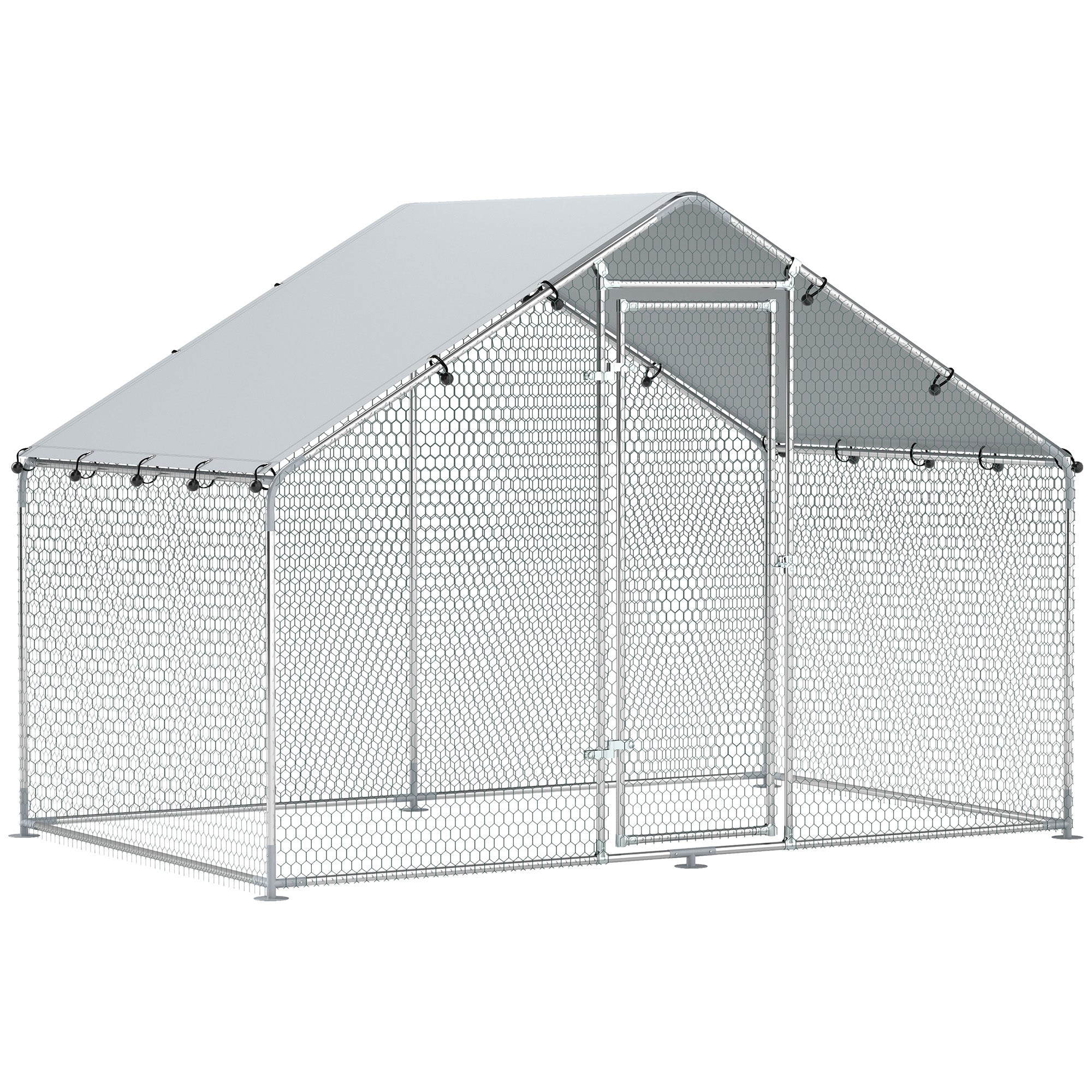 Chicken Coop Free-Range Enclosure, 3x1.7x1.9 m, Lock, Galvanized Steel, Silver