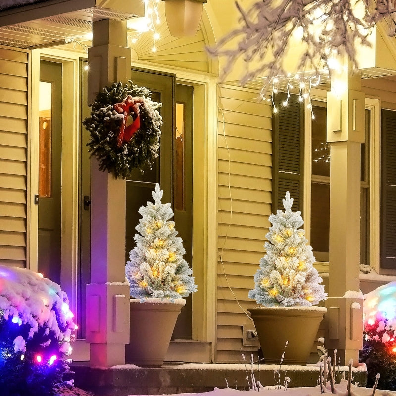 Christmas Tree with LED Lights, Set of 2, 107 cm, Pine Cones, Red Berries, Green/White