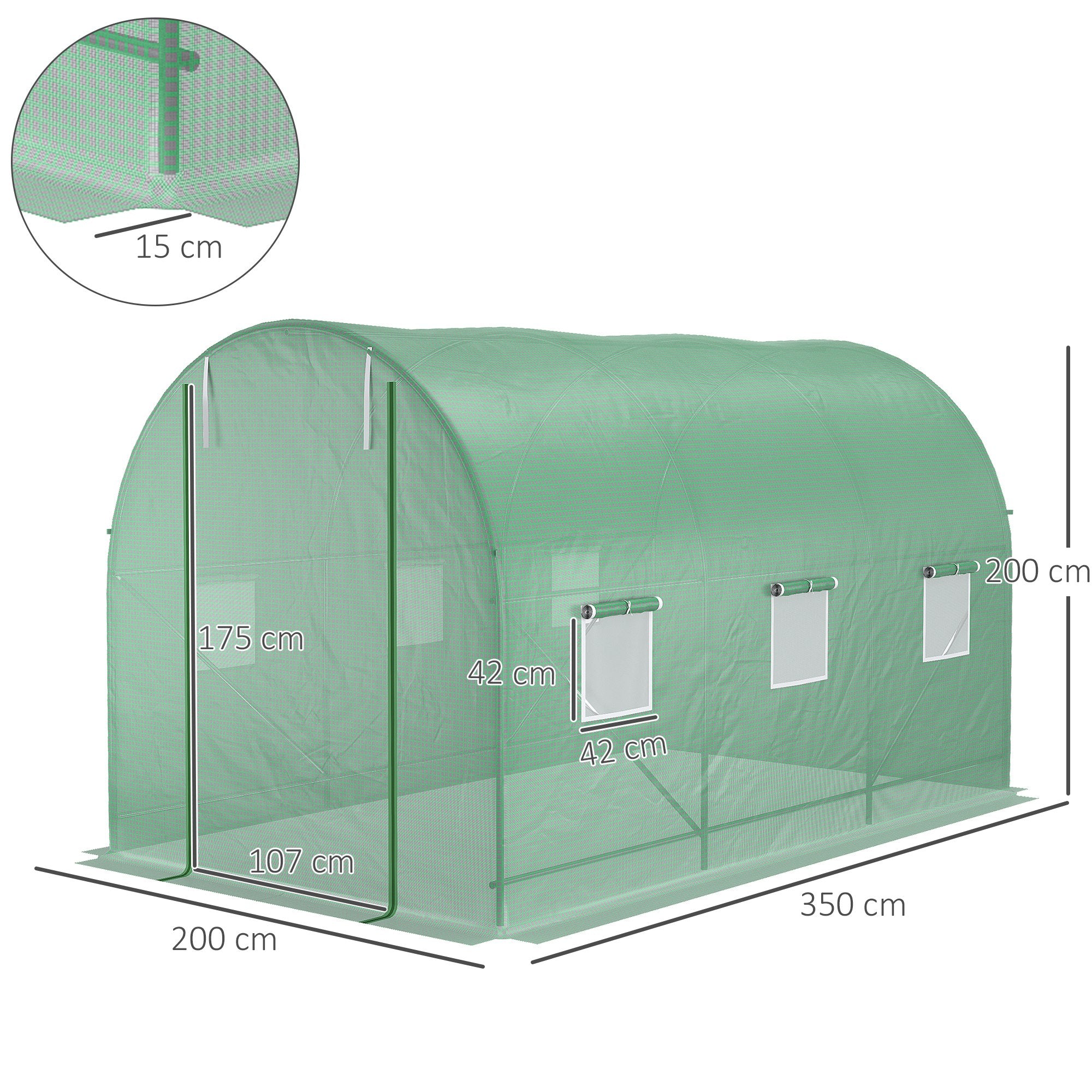 Foil Greenhouse Polytunnel Cold Frame Window 350x200x200cm, Green