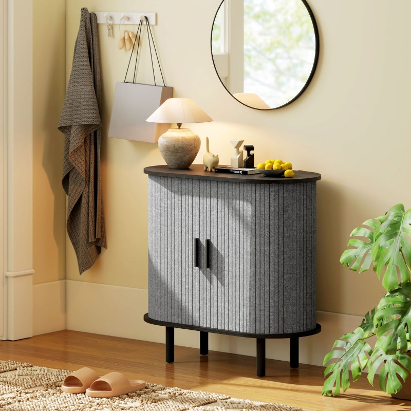 Tambour Sideboard Fluted Sliding Doors Kitchen Cupboard Storage Shelves Grey