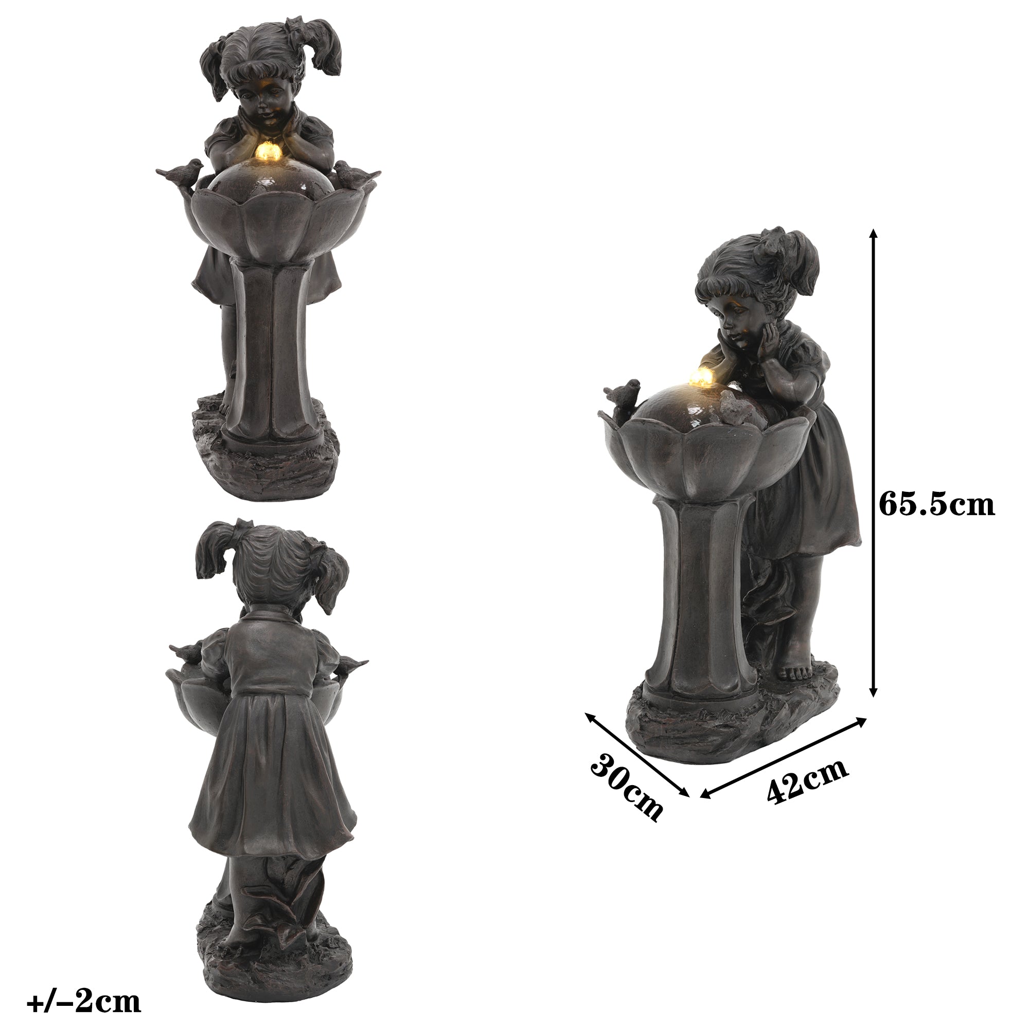 Girl Figurine LED Outdoor Fountain with Tranquil Water Feature, 65.5 cm, Copper Color