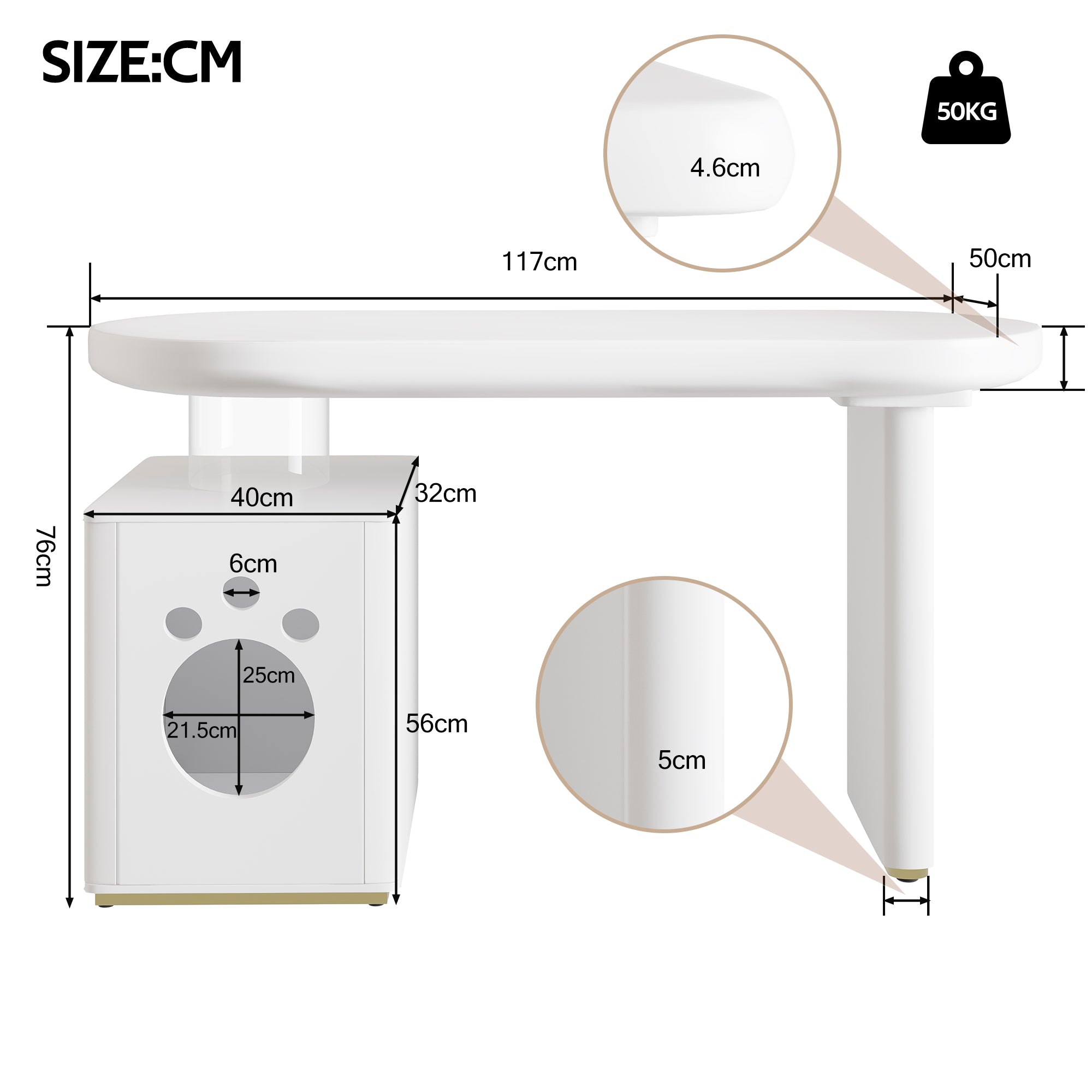 Desk with Pet Bed – 117x50x76 cm, Lacquered, Stable, White French Style