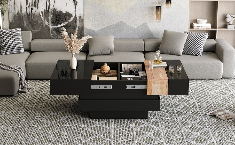 Extendable Coffee Table Hidden Storage High-Gloss - Black