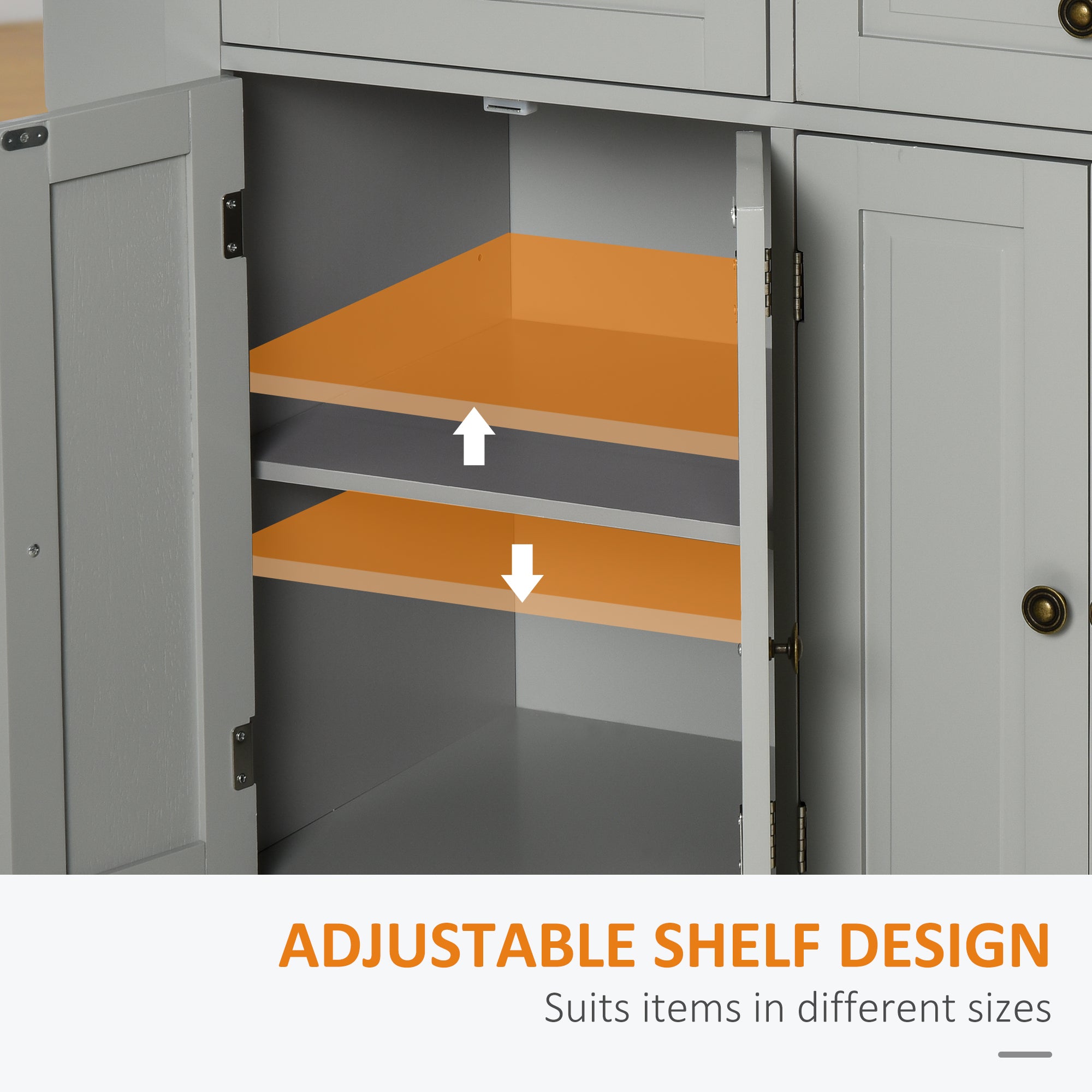 Rolling Kitchen Island Storage Trolley with Drawers, Rubber Wood Top, Grey