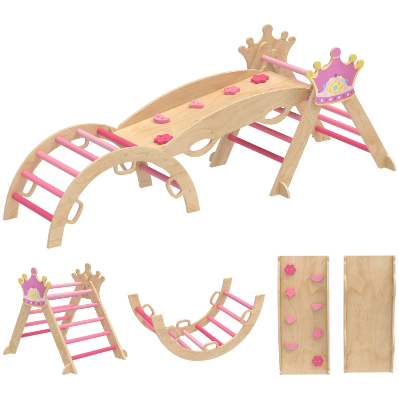 Indoor Climbing Frame 8-in-1 Princess Slide Ramp Arch - Wood
