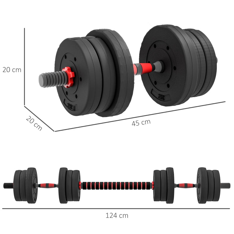 Dumbbell Set 20 kg adjustable with barbell for strength training and weight lifting