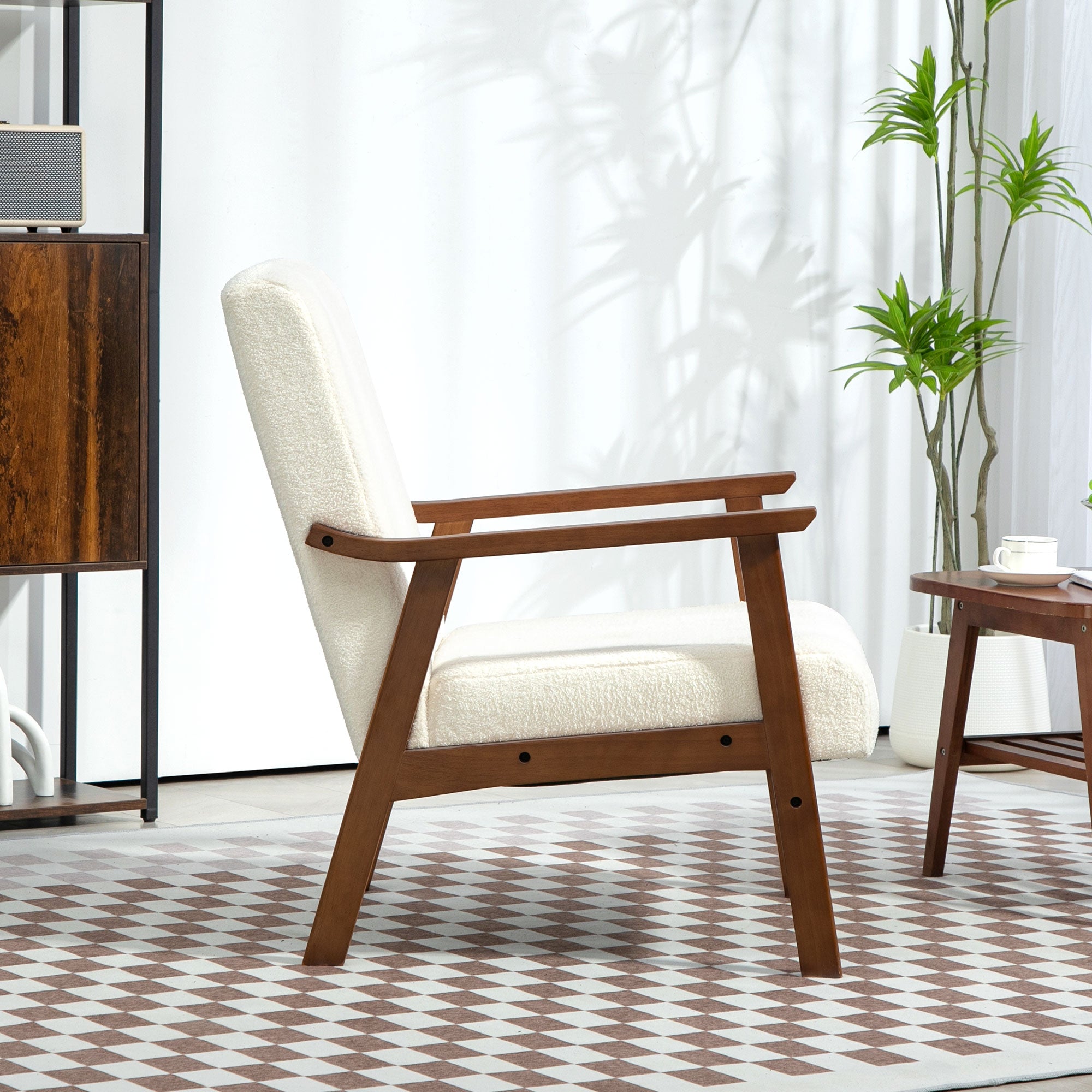 Boucle Accent Chair Mid Century Design - White