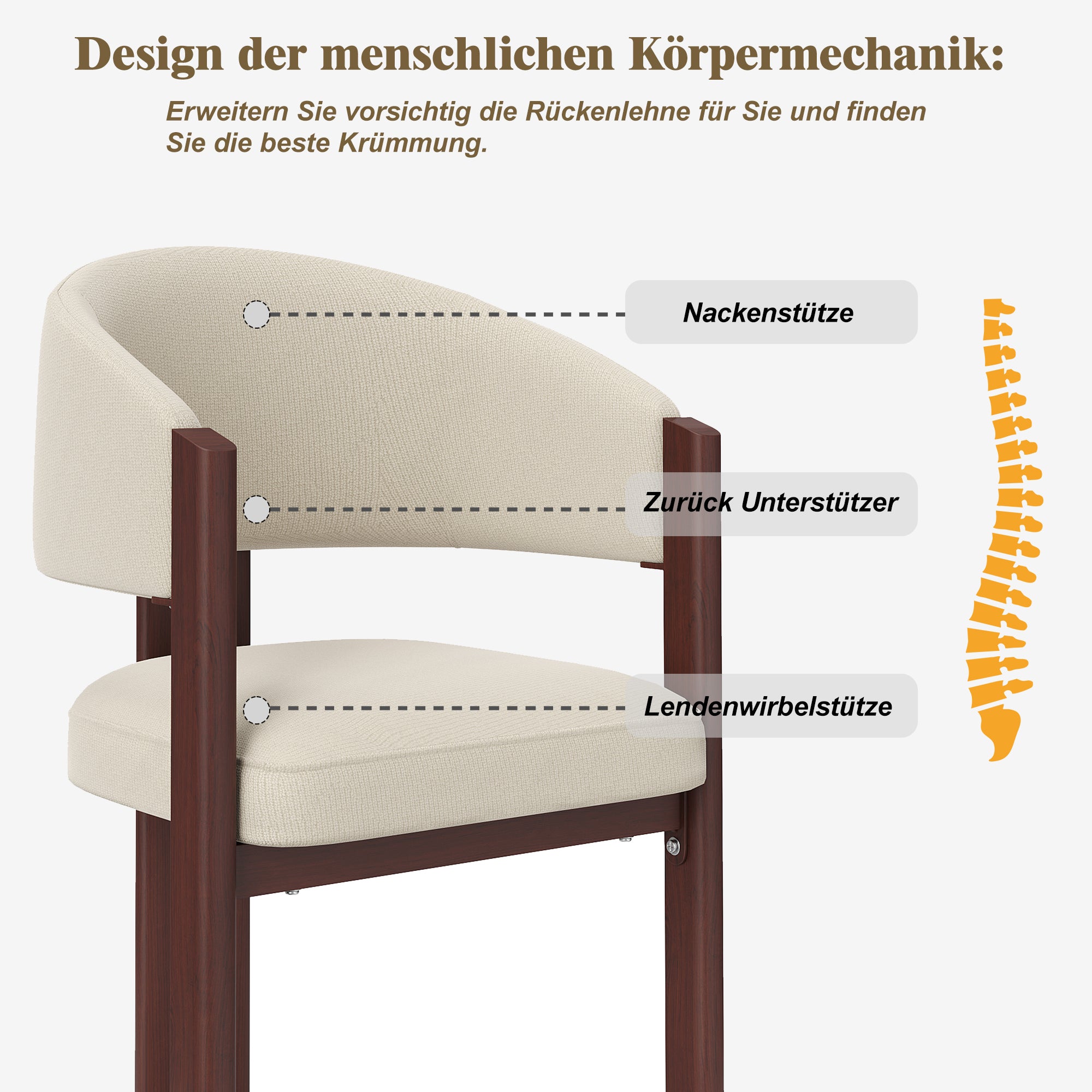 Ergonomic Dining Chair, Set of 6 with Thick Padding and Adjustable Feet, Wood Look Iron Legs