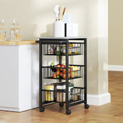 Three Basket Mobile Kitchen Island with Brakes, Grey/Black