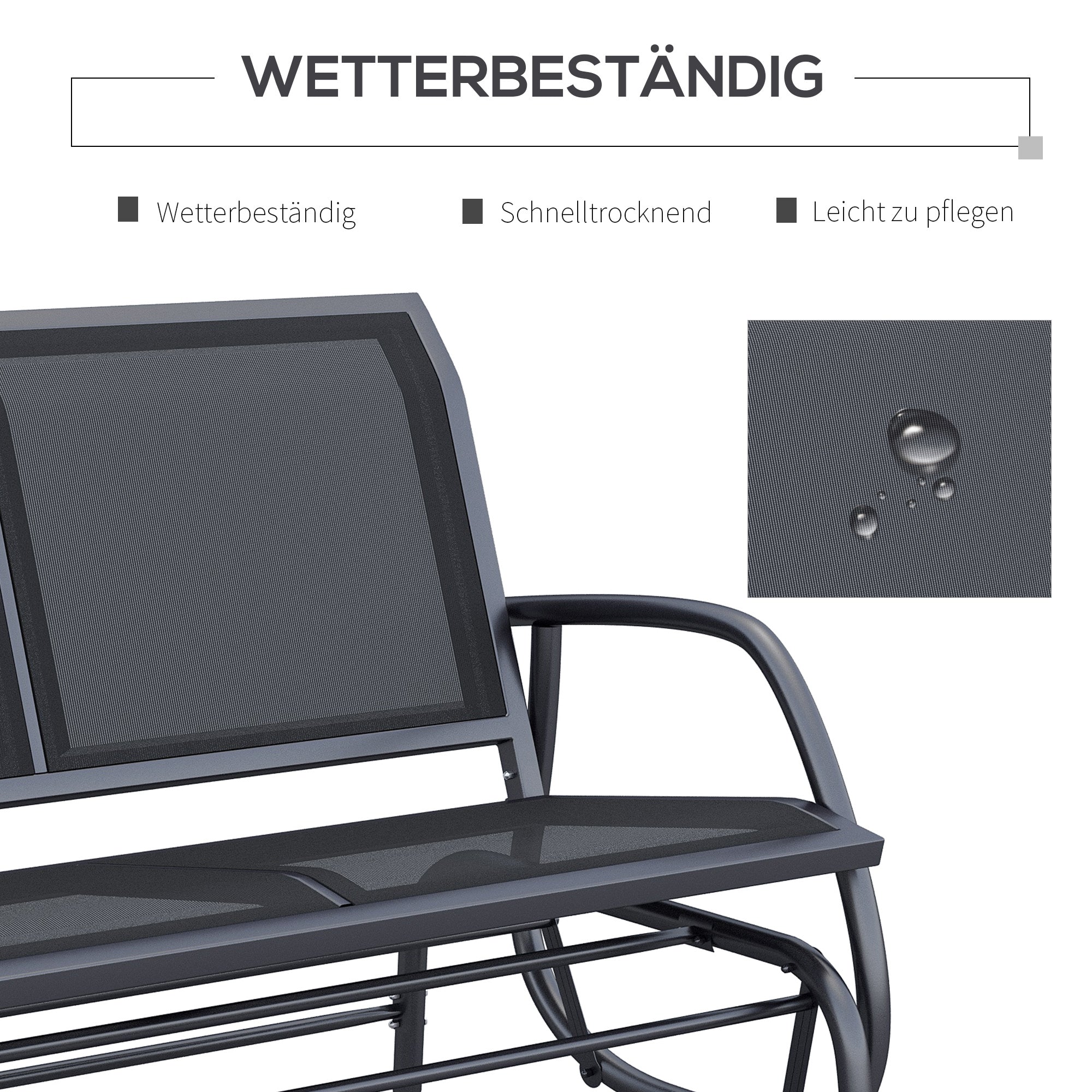 Rocking Chair 2-Seater Garden Swing Park Bench Metal, Black 120 x 70 x 88 cm