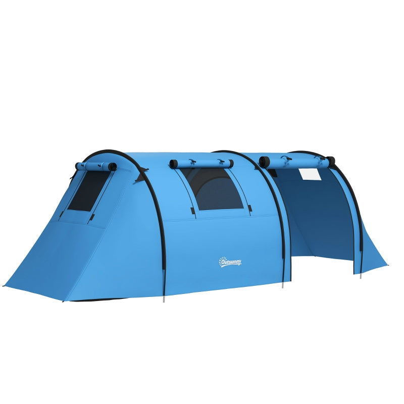 Four Man Tent, Duo Room Tunnel Design with Accessories, Sky Blue