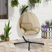 Hanging Chair, Egg-Shaped Swing Seat with Soft Cushion for Indoor and Outdoor Use, Khaki