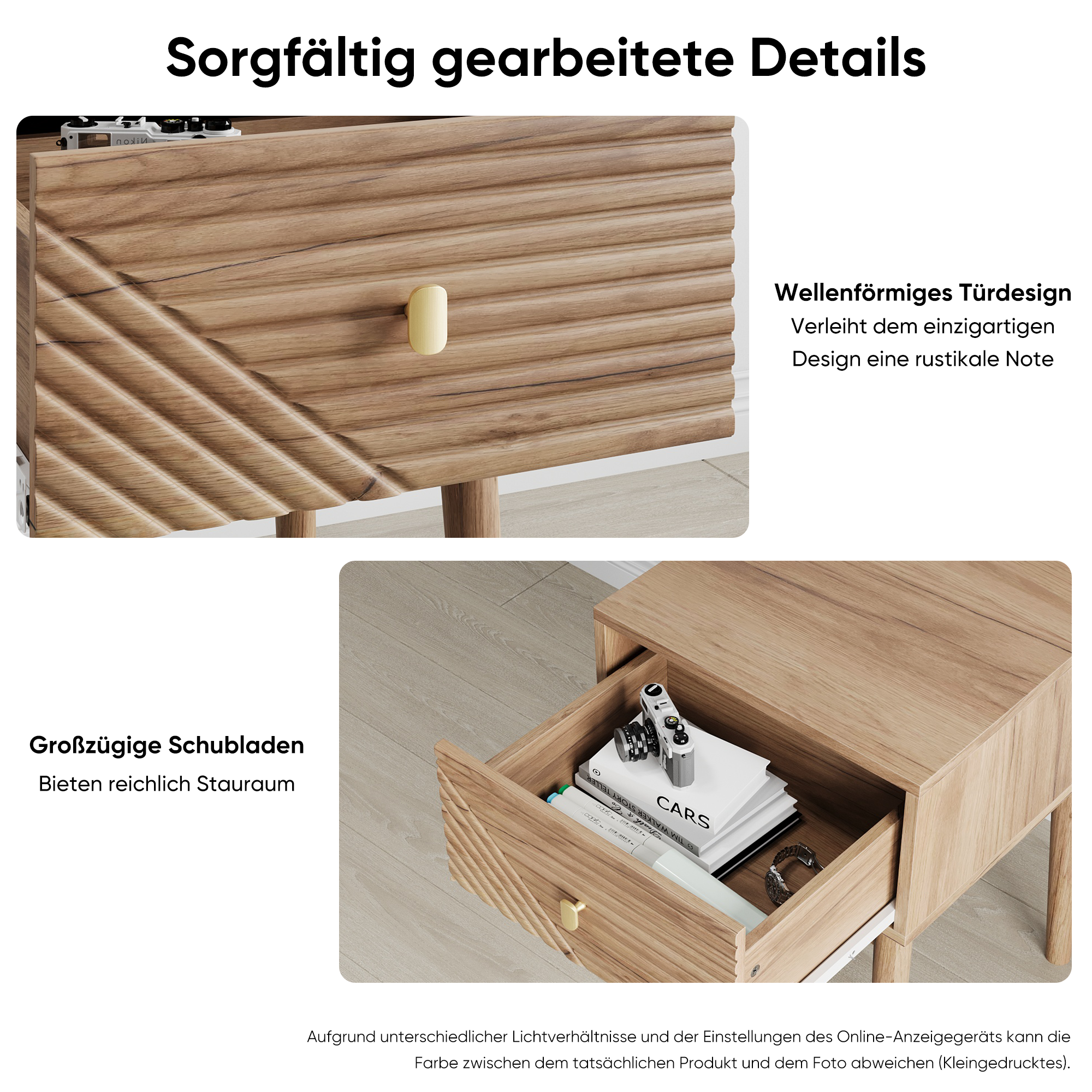 Nightstand Set of 2, Mid-Century Modern Metal Handles 40x40x55cm, Oak-Colored