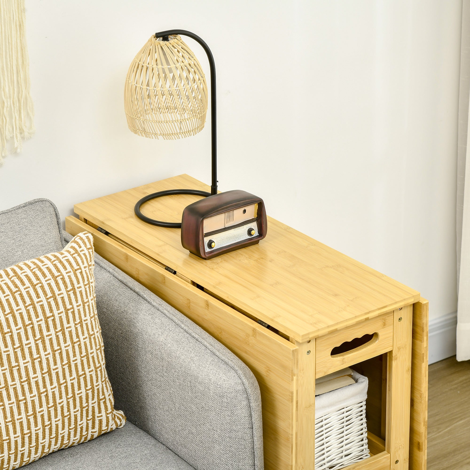 Dining Table Folding Storage Adjustable Legs 149.5x80x73.5cm, Bamboo Natural Wood