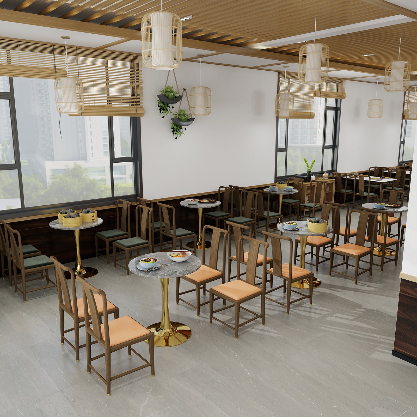 Mid-Century Modern Coffee Table Round Marble Top 27.6-inch - Gold/Gray