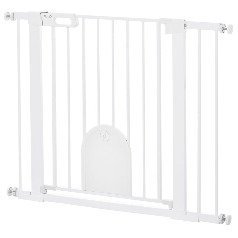 Adjustable Pet Gate with Small Door, Steel/Plastic, White