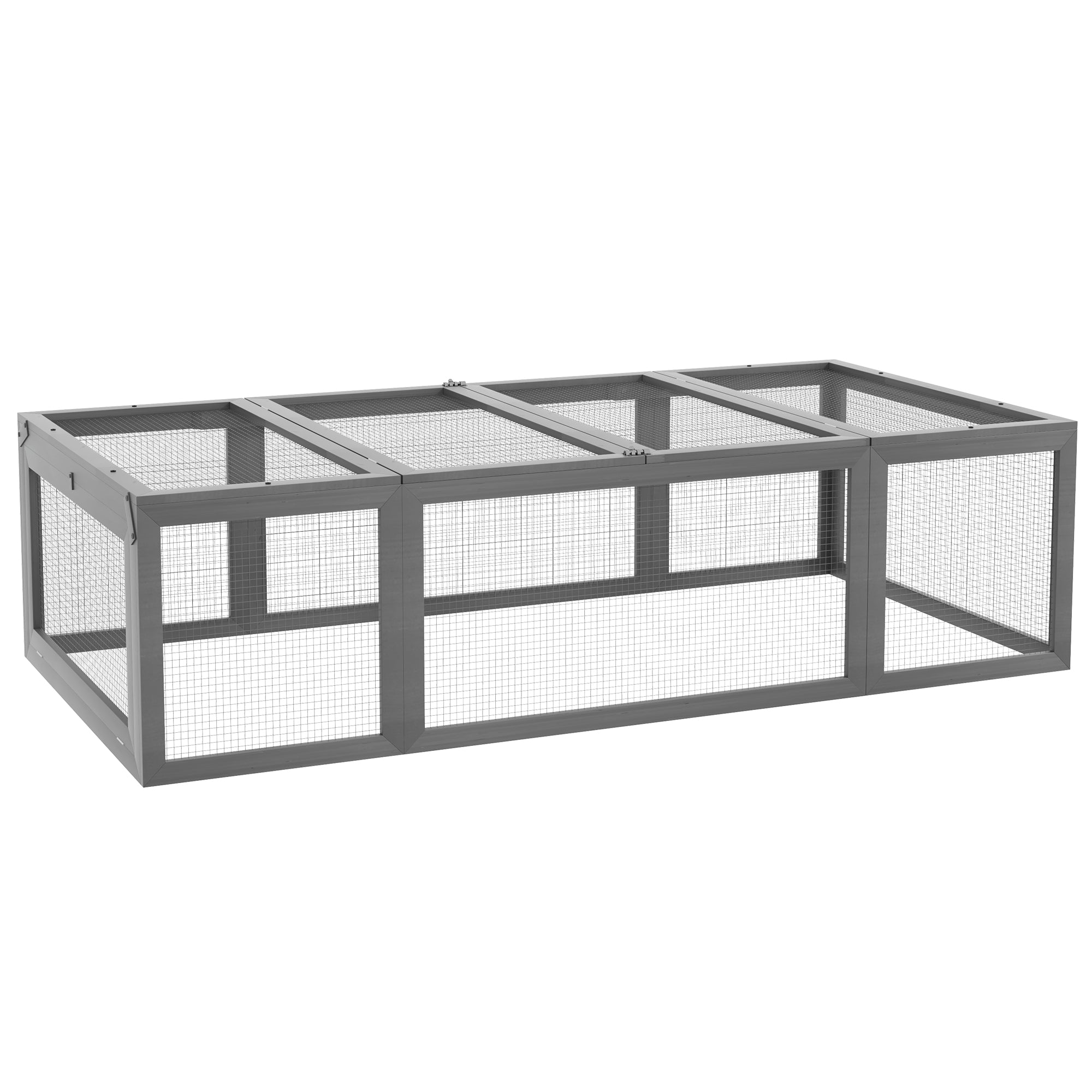 Rabbit Hutch, Winter-Proof Outdoor Cage, 180x90x48 cm, Fir Wood, Gray