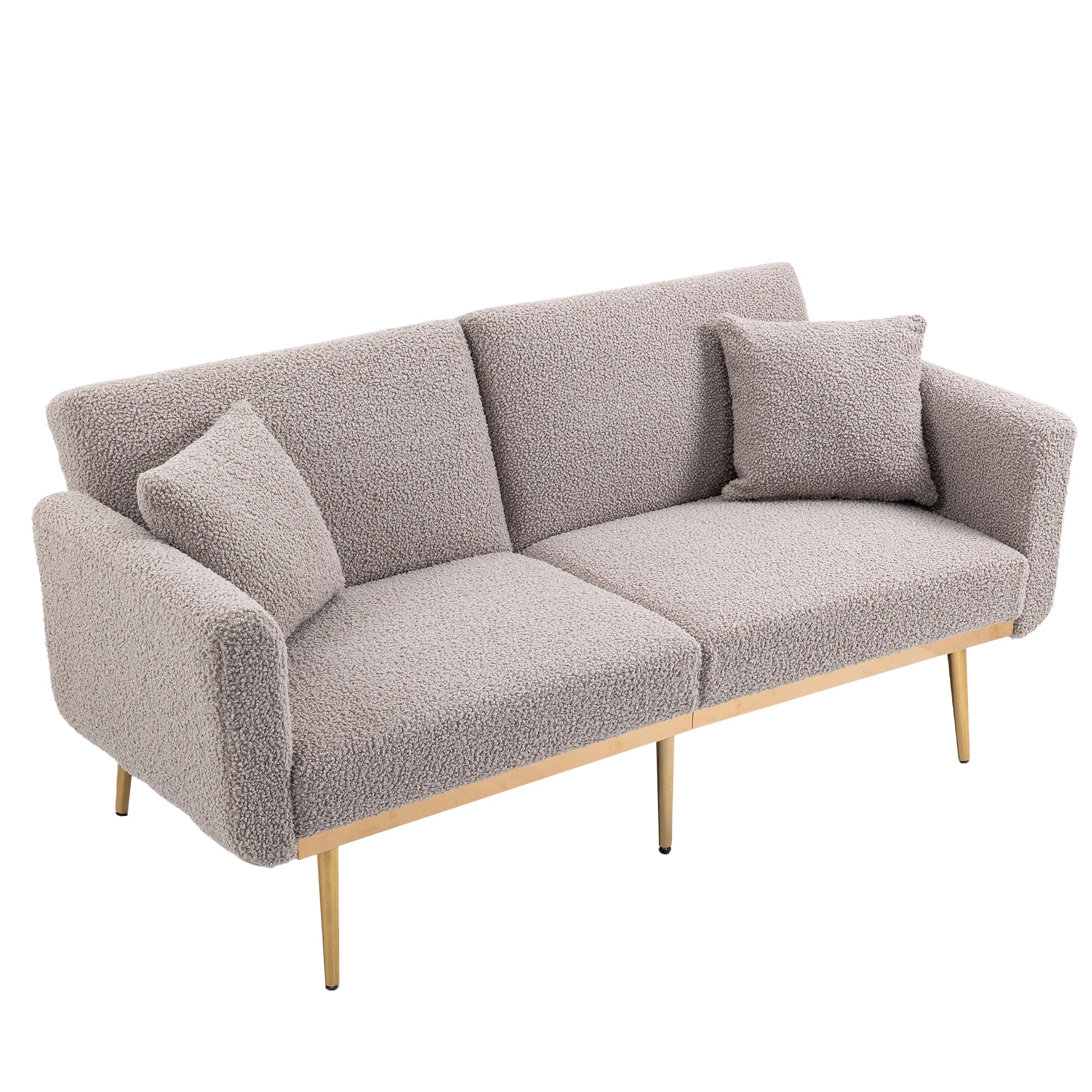 GOMYWAY Modern 2-Seater Sofa 3-Speed Adjustable Backrest Gold Metal Legs Grey Teddy