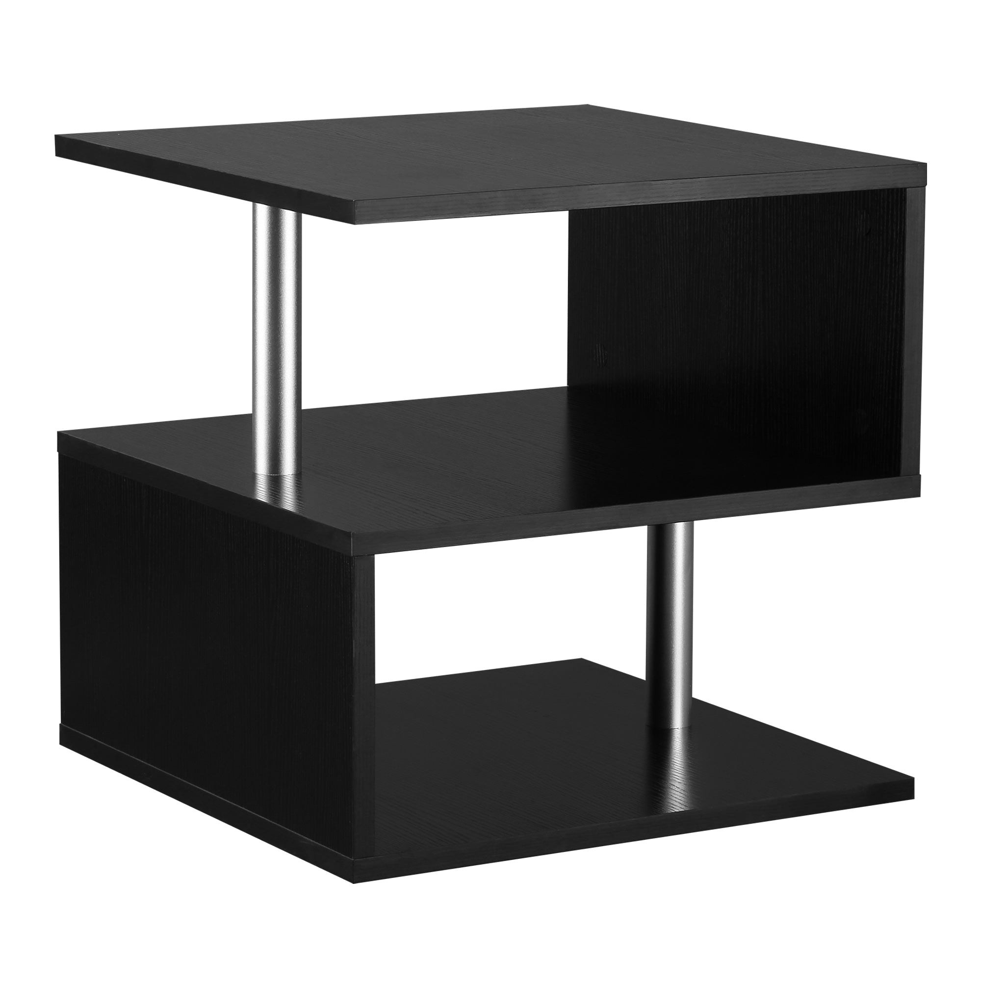Wooden S Shape Cube Coffee Table 2 Tier Storage Shelves Black