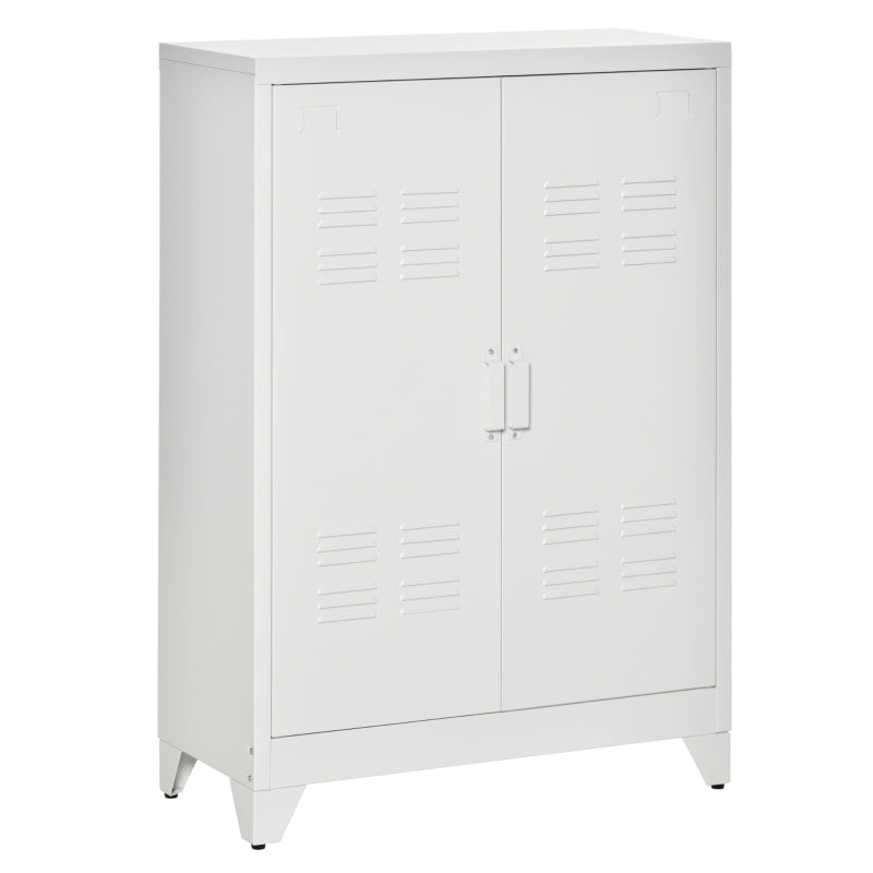 Metal Filing Cabinet Magnetic Slatted Double Door 75x33x110cm - White