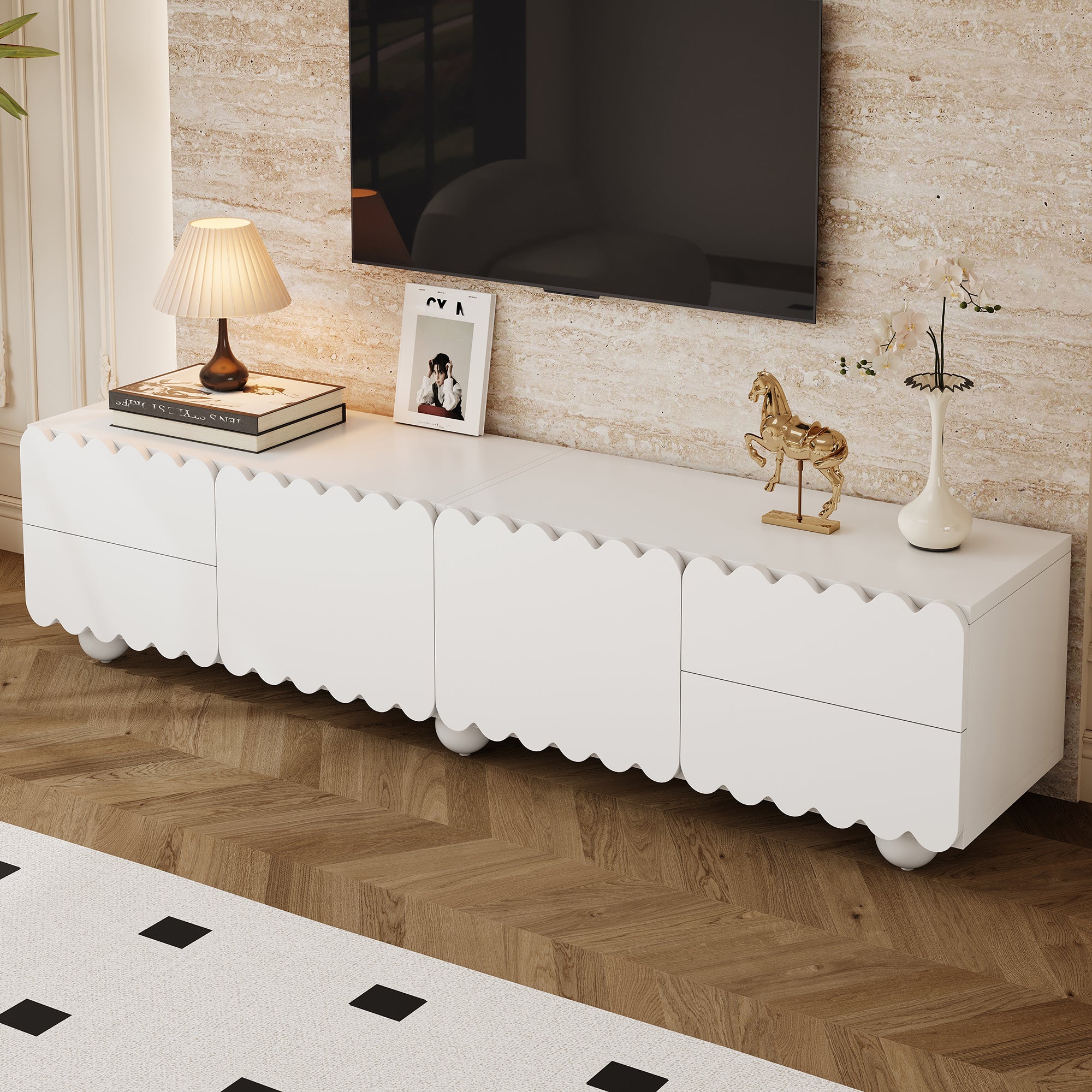 TV Cabinet, Modern Low Stand 175x38x37 cm, White