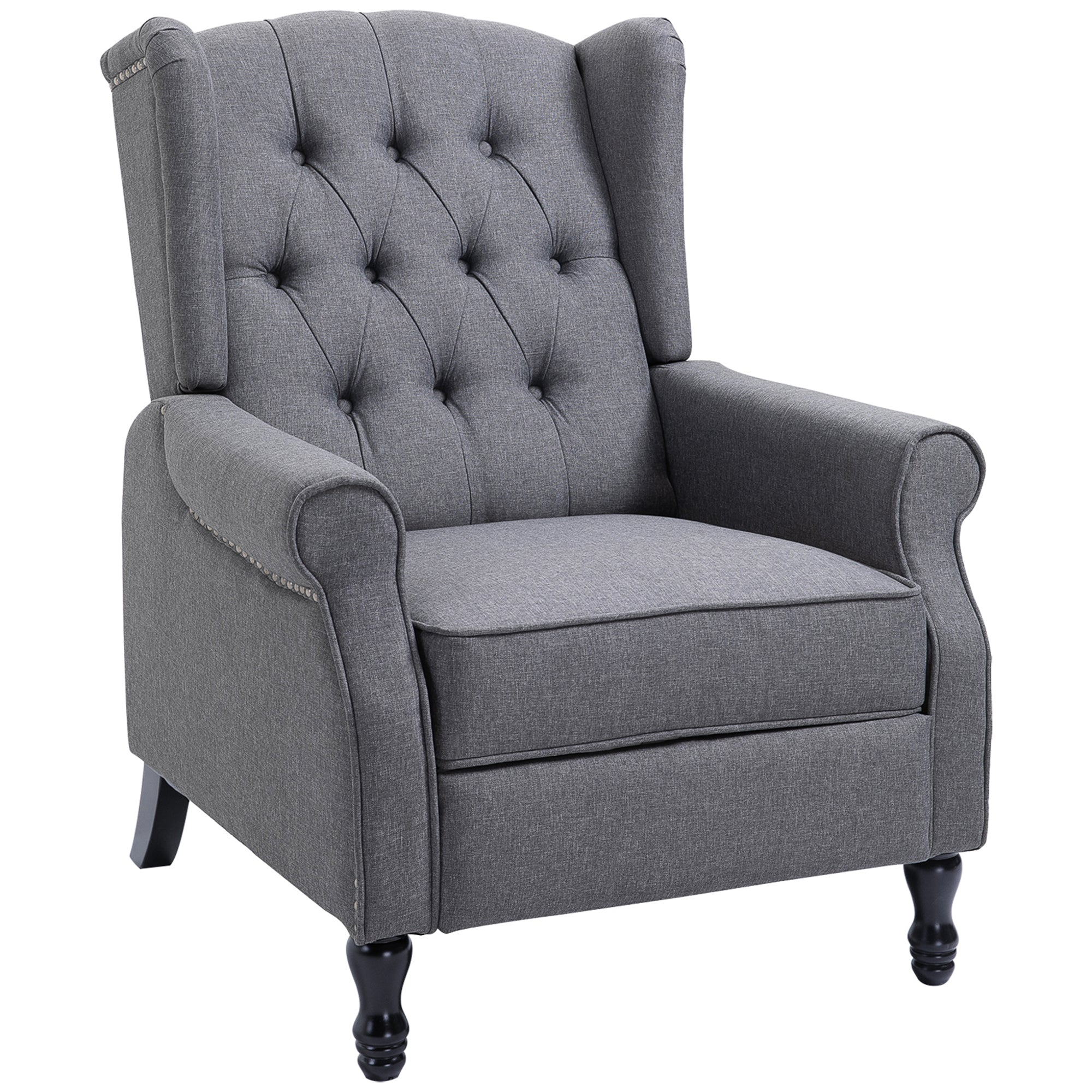 Recliner Armchair, Vintage Wingback Chair with Footrest, Grey