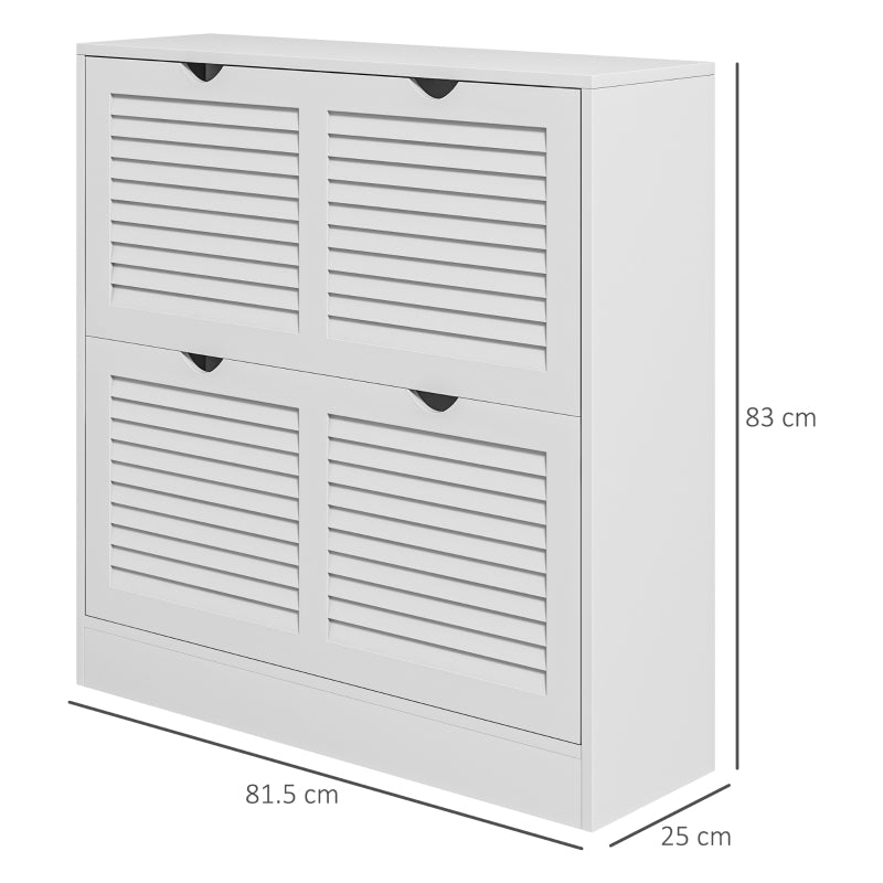 Shoe Cabinet Narrow 2 Flip Drawers Adjustable Shelves Louvred Door Design White