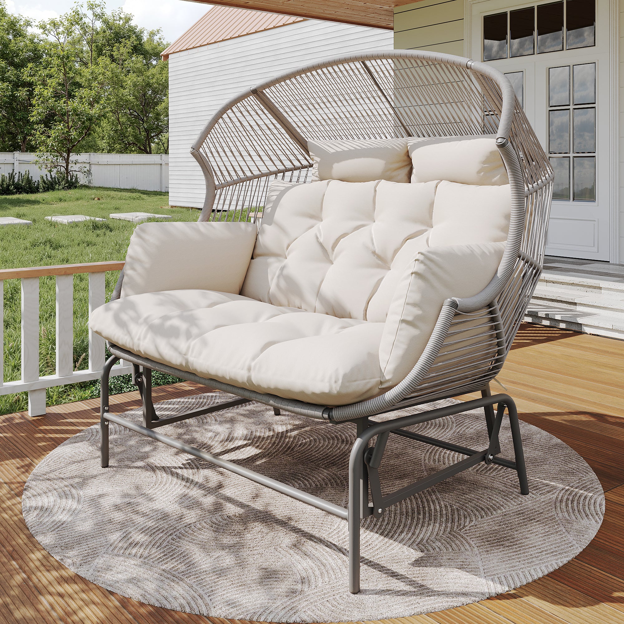 Outdoor Swing Egg Chair Double Patio Hanging Rocking Chair Grey
