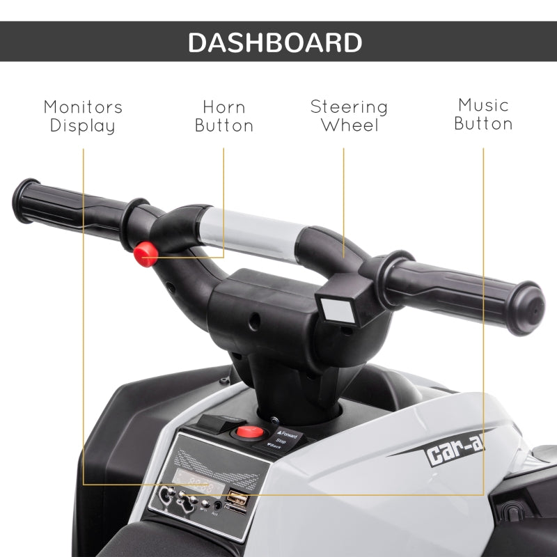 12V Ride-On Quad Bike with Music, Horn, White