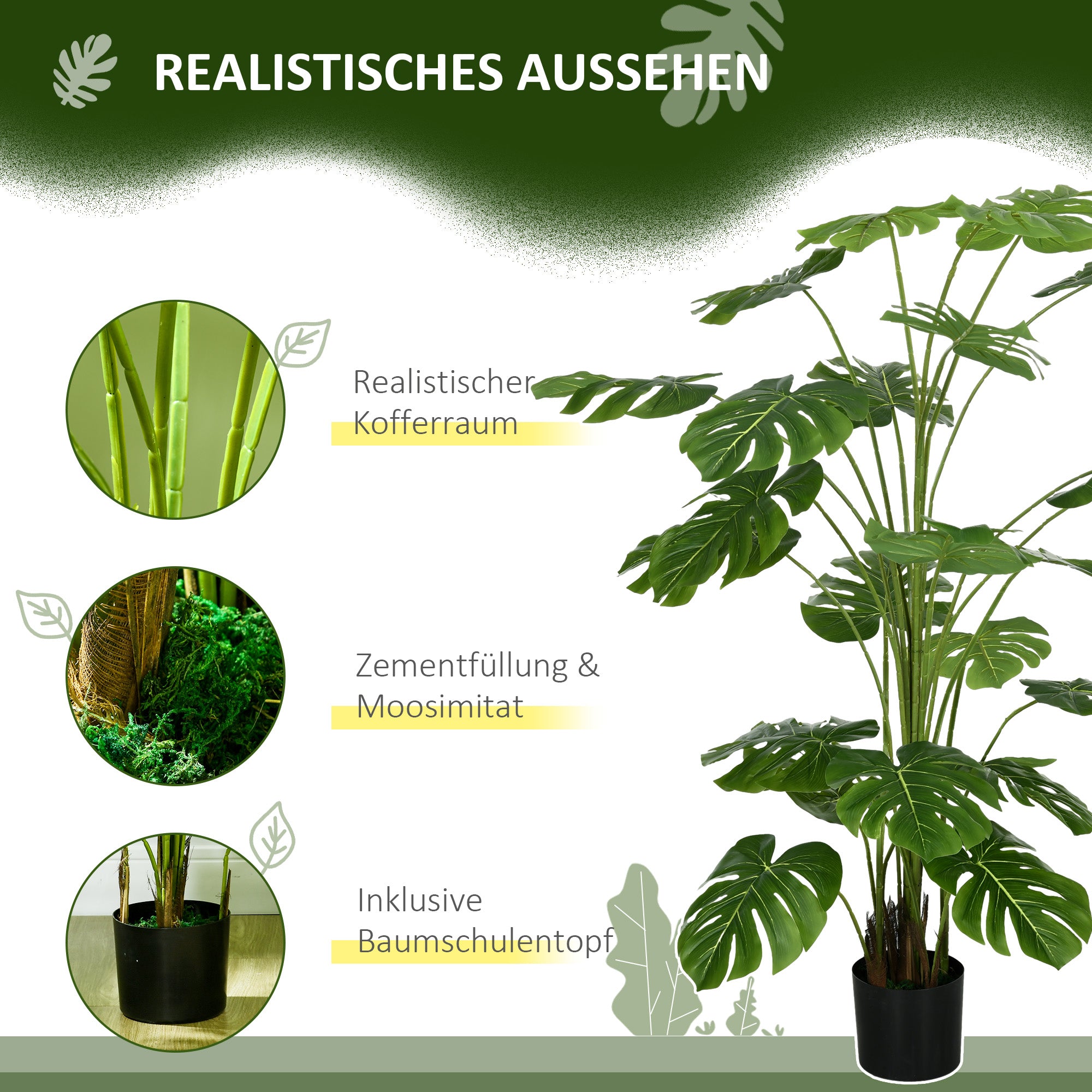 Artificial Monstera Deliciosa, 180 cm with 24 Branches, Green