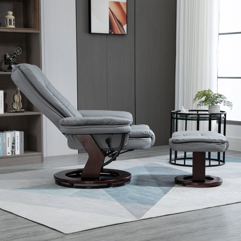 Recliner Chair with Footstool, 130kg Capacity, 135° Reclining Swivel, PU Leather Grey