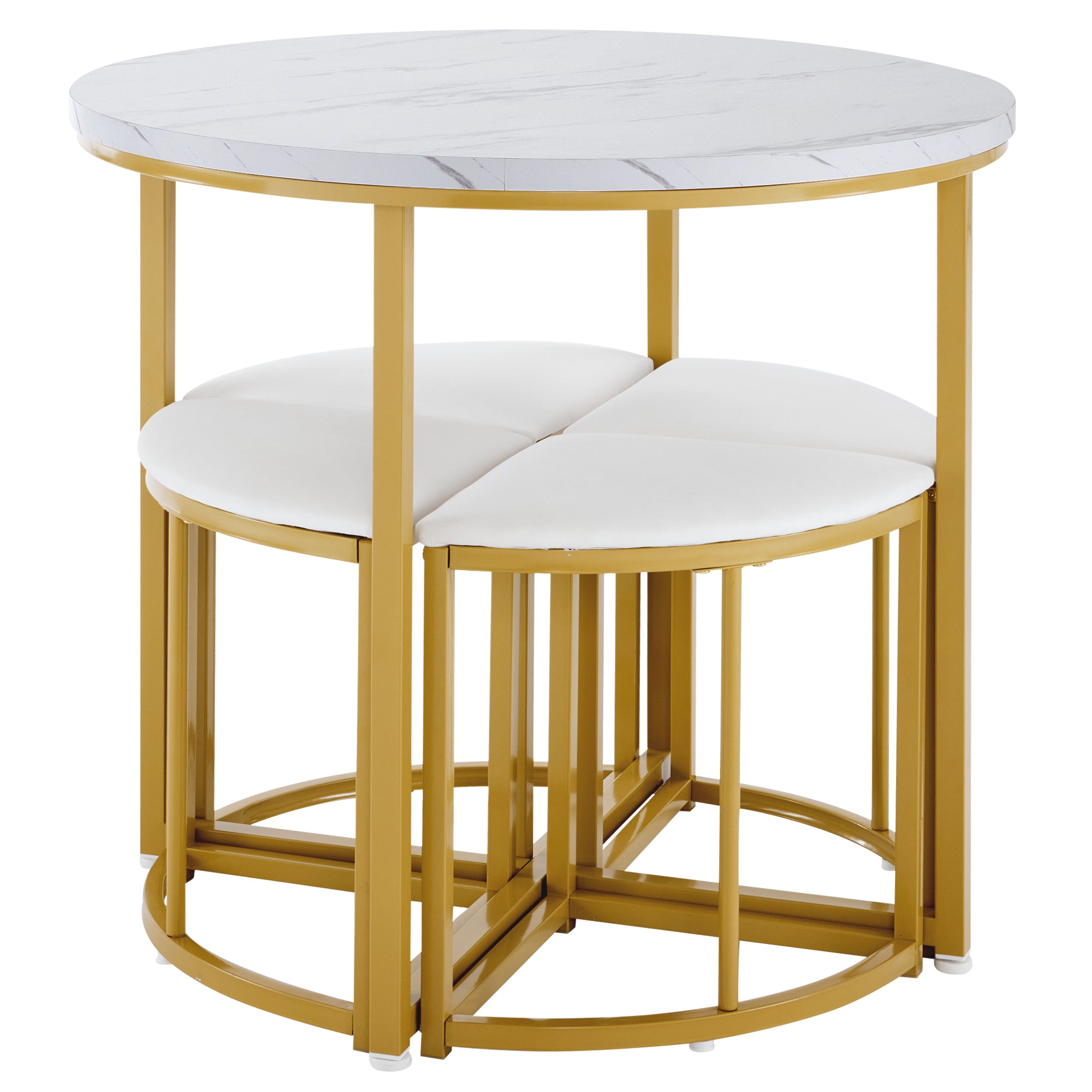Dining Room Table Set with Four Chairs, MDF & Gold-Plated Iron, Velvet, White