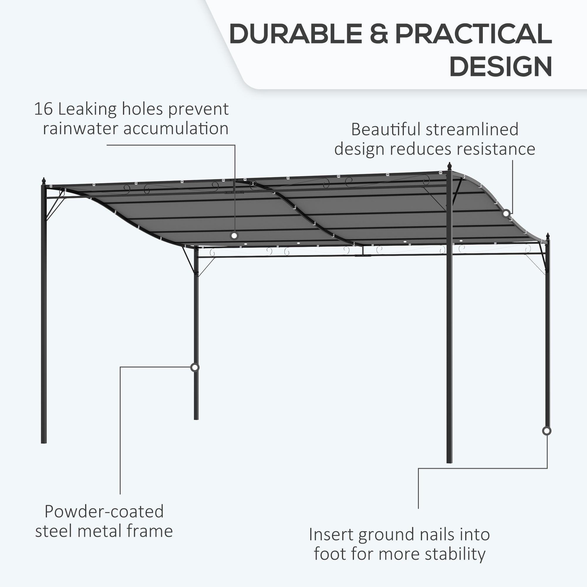 4 x 3 Meters Canopy Wall Gazebo Shelter Metal, Grey