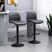 Bar Stool, Adjustable Height Swivel Seat with Footrest, Dark Grey PU Leather (Set of 2)