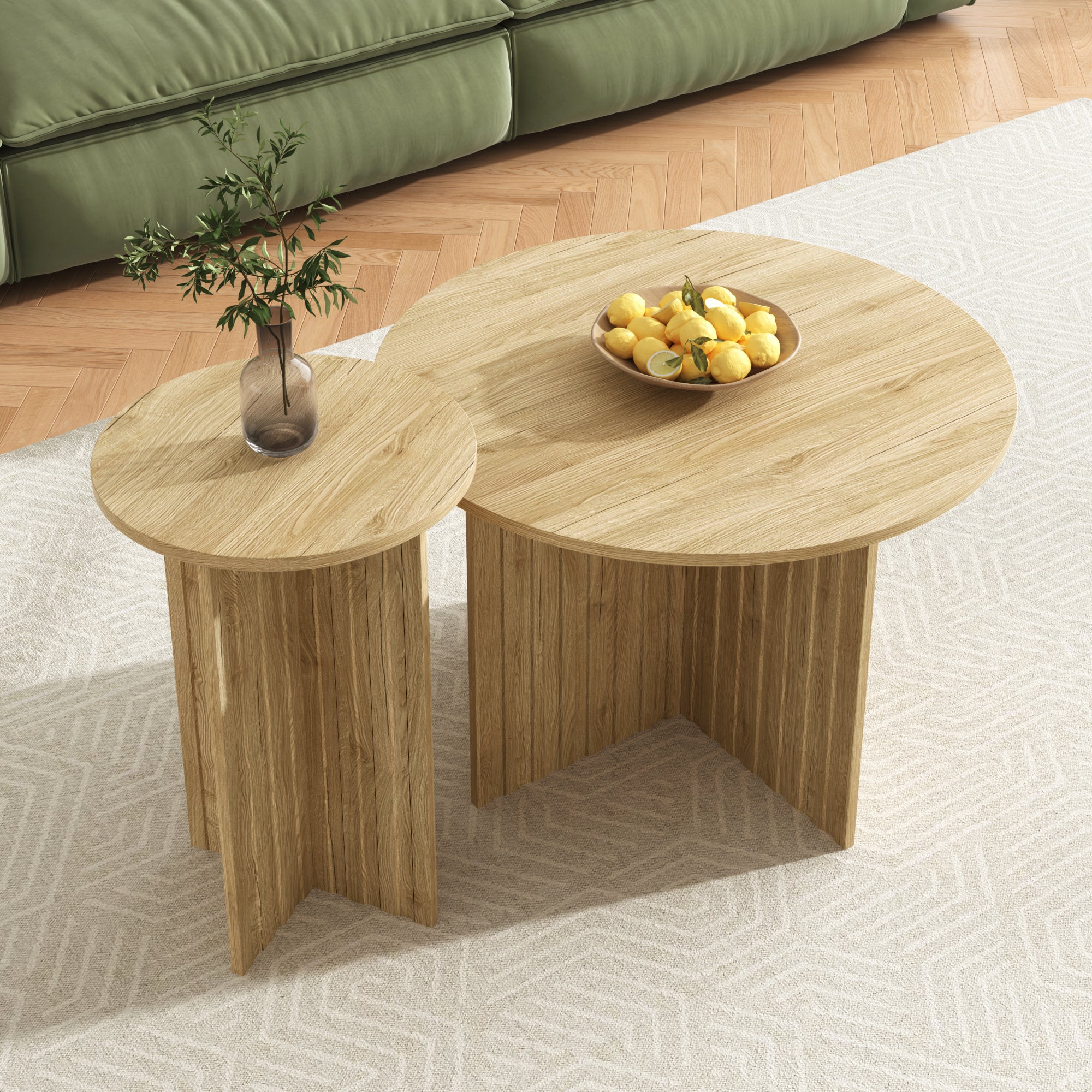 Modern Nesting Tables - 2-Piece Round Coffee Tables, Space-Saving Scandinavian Design, MDF/PB Construction