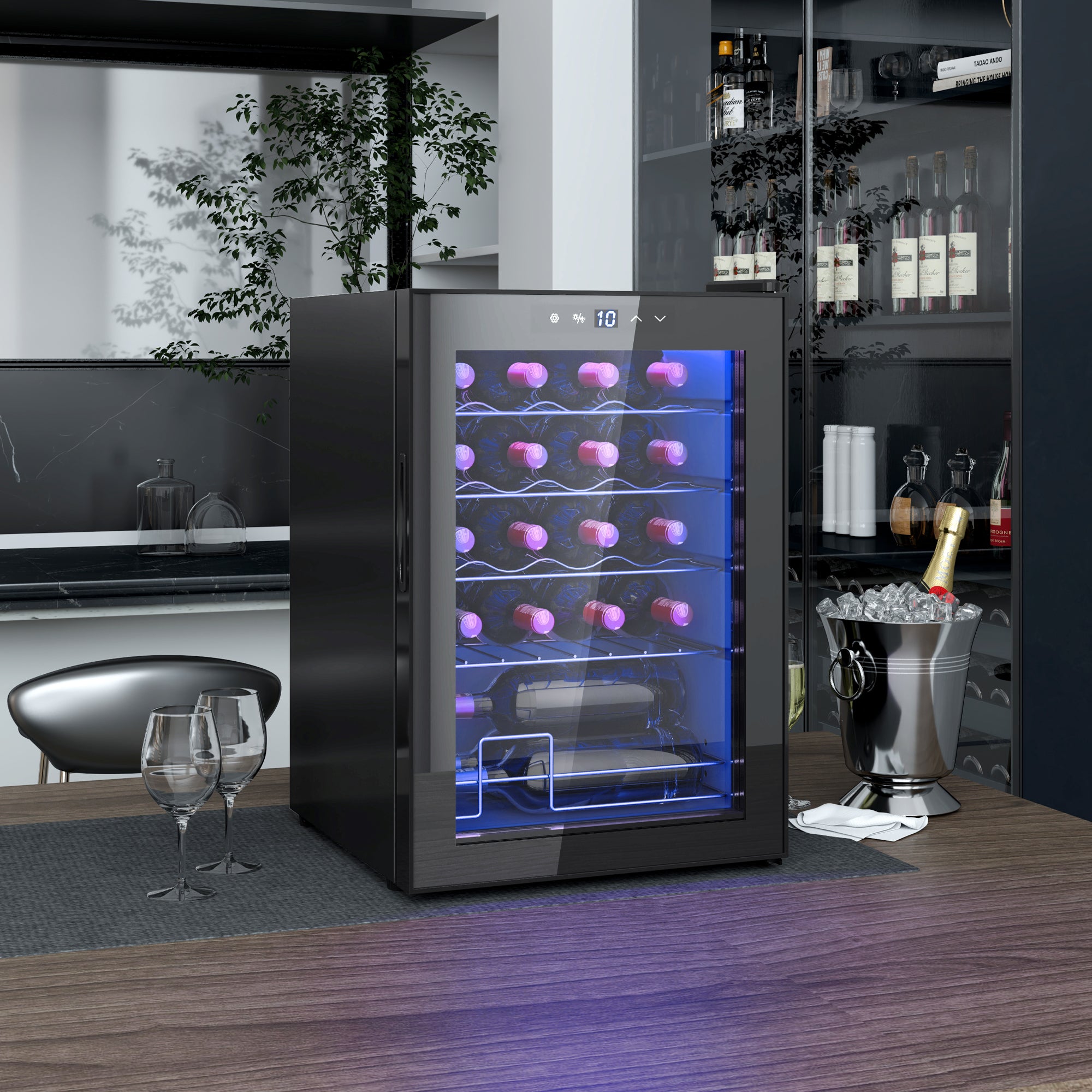 Wine Cooler 20 Bottle 53L 5-18°C Compressor Anti-UV LED Touch Screen, Black