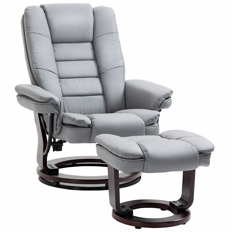 Recliner Chair with Footstool, 130kg Capacity, 135° Reclining Swivel, PU Leather Grey