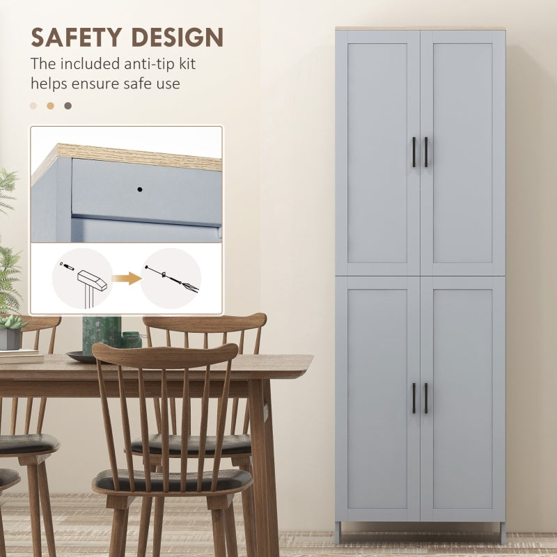 Freestanding Kitchen Cupboard, 4-Door Storage Cabinet with Adjustable Shelves, Grey