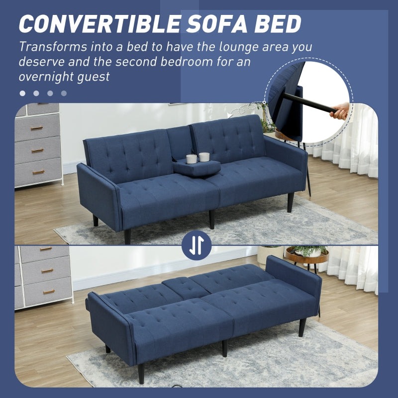 Three-Seater Sofa Bed with Cupholders - Dark Blue