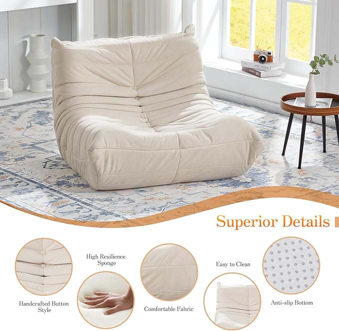 MMC-MIBAI Bean Bag Chair Ergonomic 5-Point Support Suede