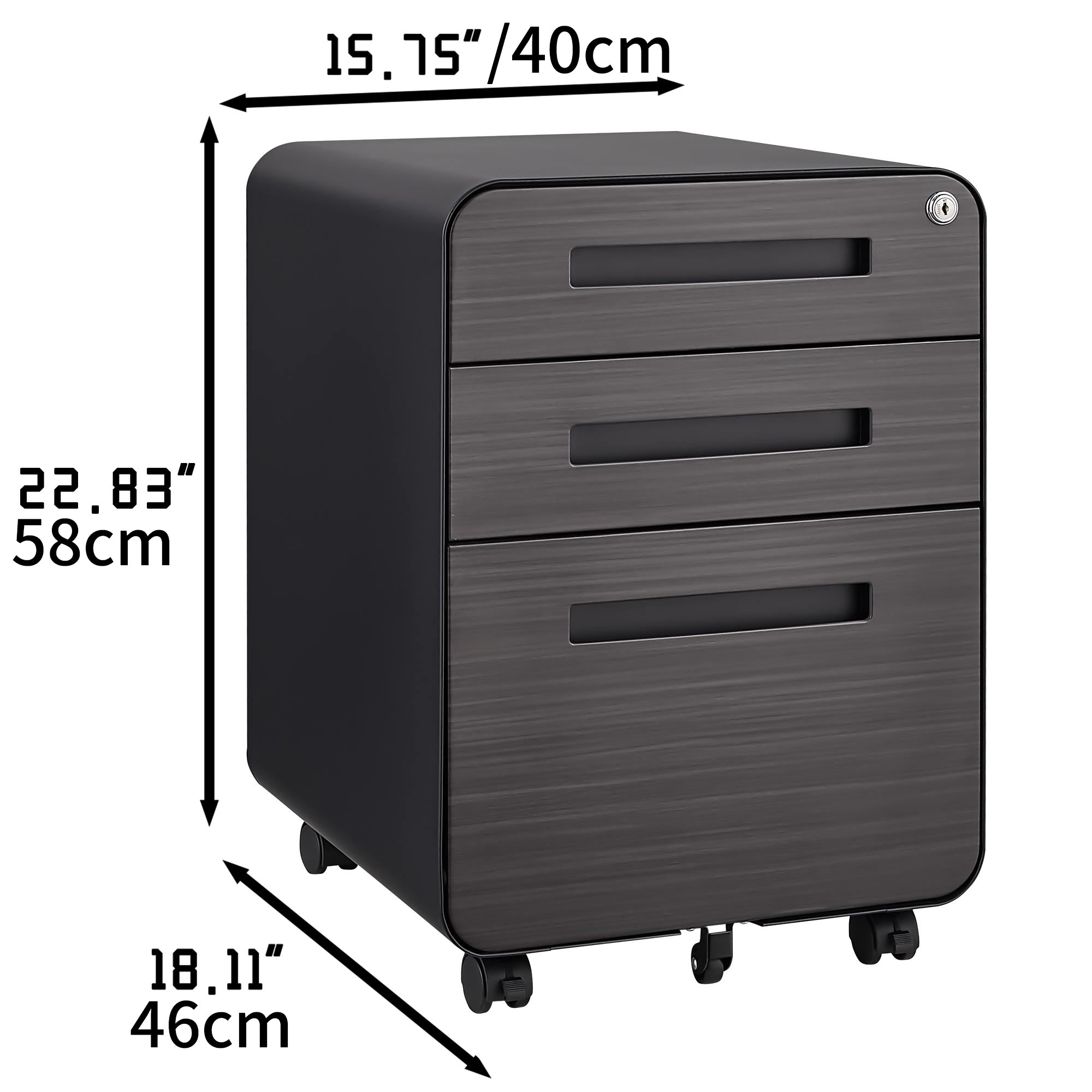Mobile File Cabinet 3 Drawer Under Desk Anti-Tilt 5 Wheel - Black