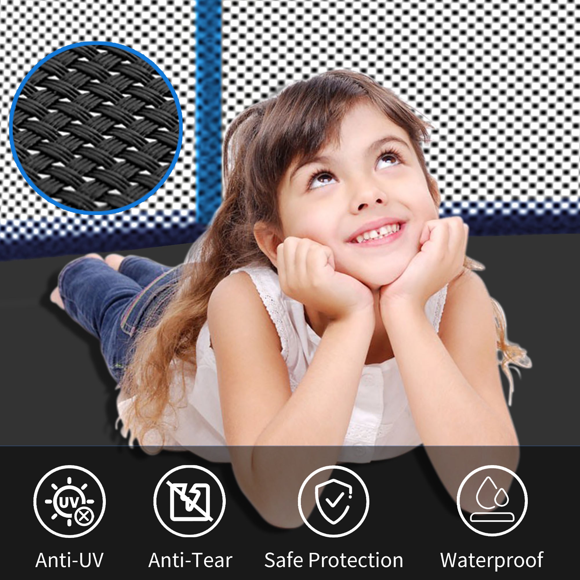 Trampoline 8-12FT Adjustable, Safety Enclosure Net & Spring Pad, Heavy-Duty Galvanized Steel Frame, 400lbs Capacity, Blue