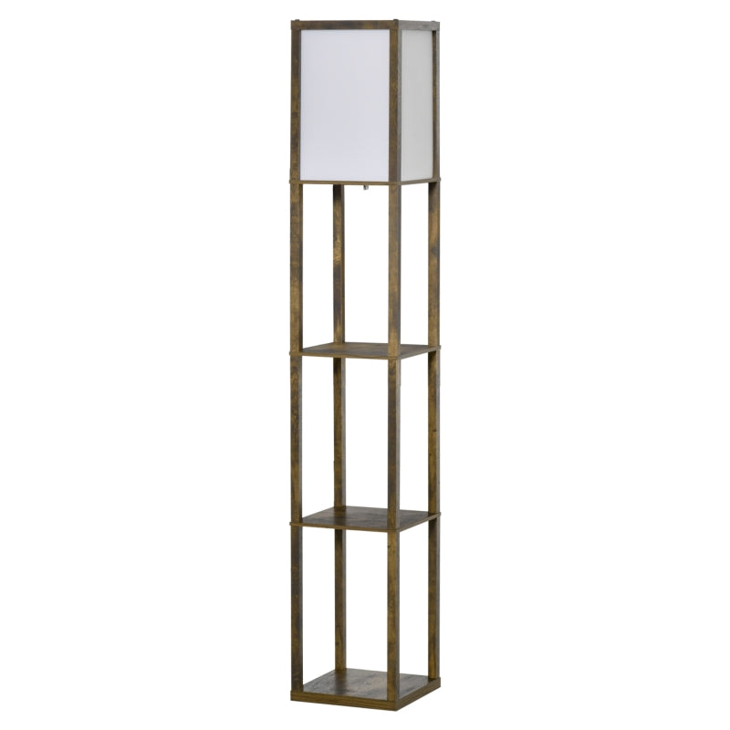 Floor Lamp with Shelves, 26x26x160cm, Wood