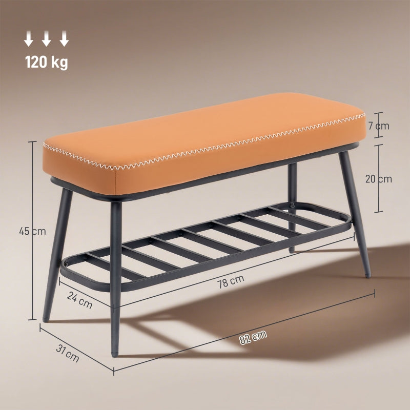 Shoe Storage Bench with PU Leather Cushion - Brown
