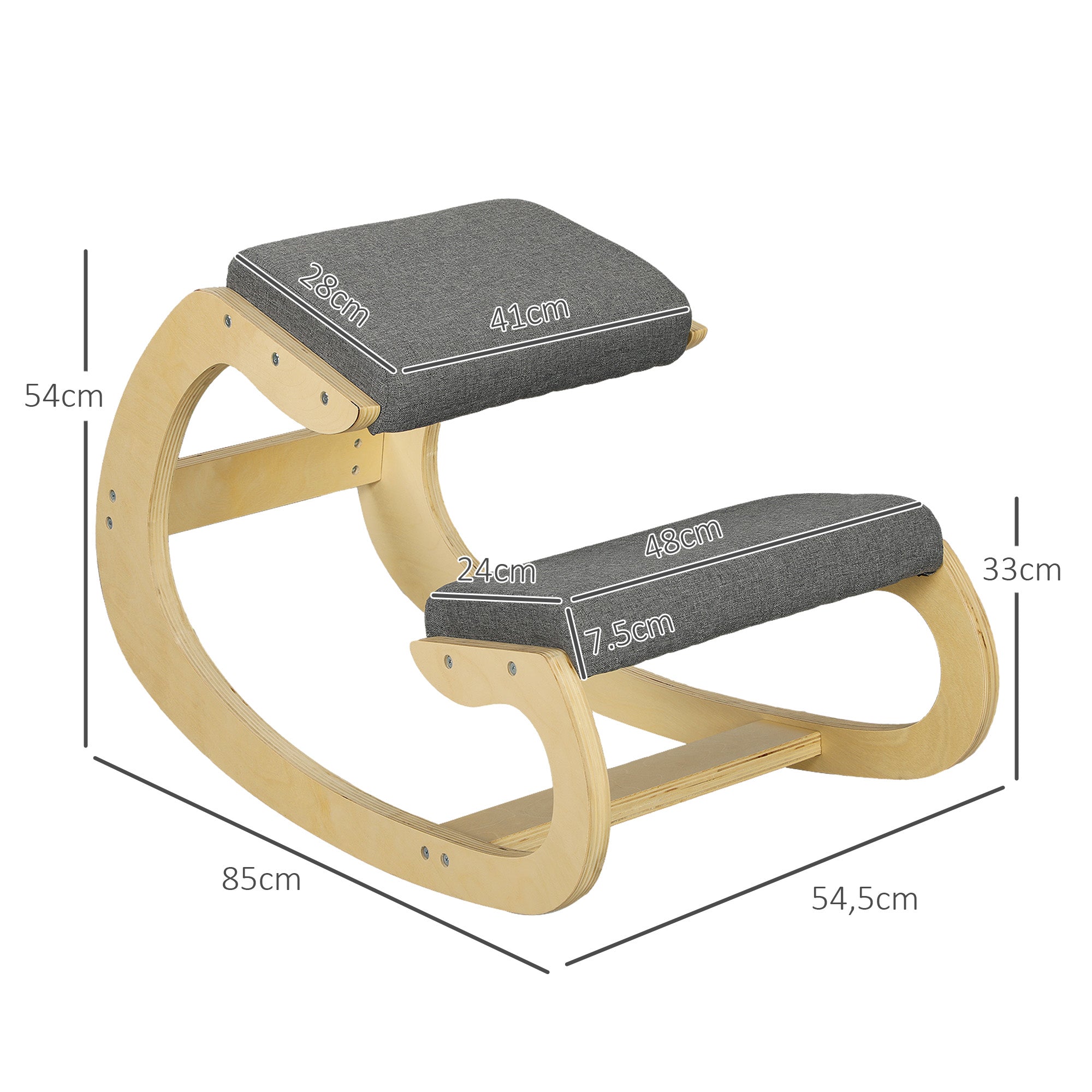 Ergonomic Knee Stool, Rocking Kneeling Chair Posture Gray