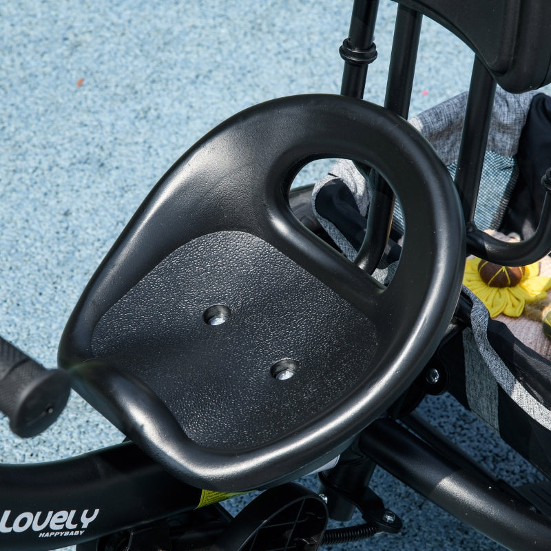 6-in-1 Children's Tricycle with Push Bar, Canopy and Storage Basket, Grey