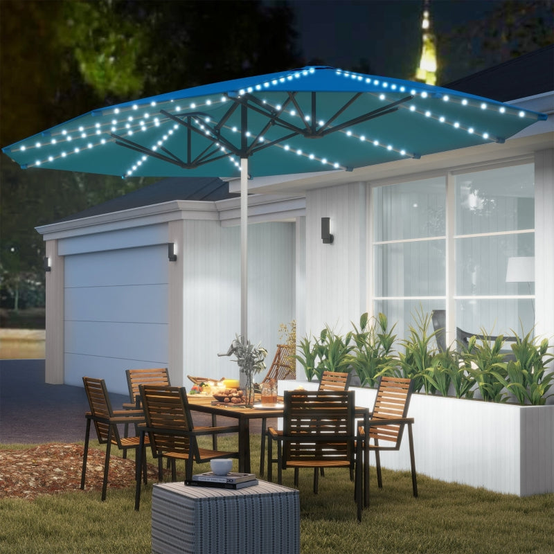 Double Parasol, Solar LED Lights, UV 50+, Aluminium, Blue