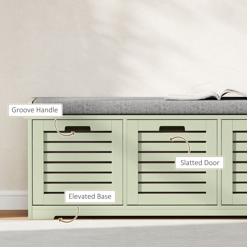 3-Drawer Shoe Storage Bench, Engineered Wood Green