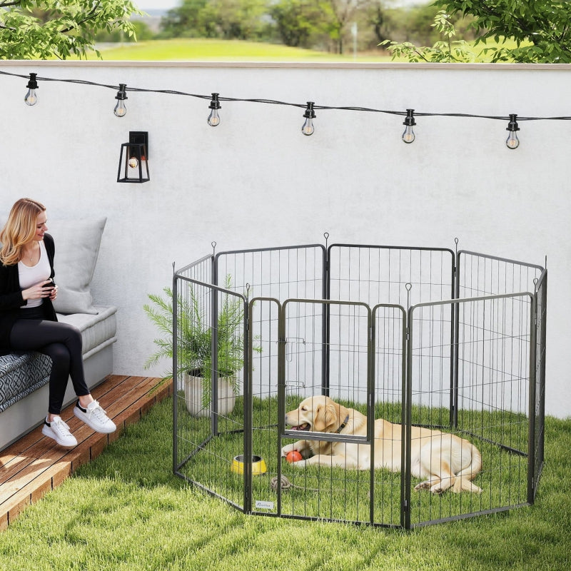 Eight-Panel Dog Playpen with Door, Large, 100cm Tall, Black