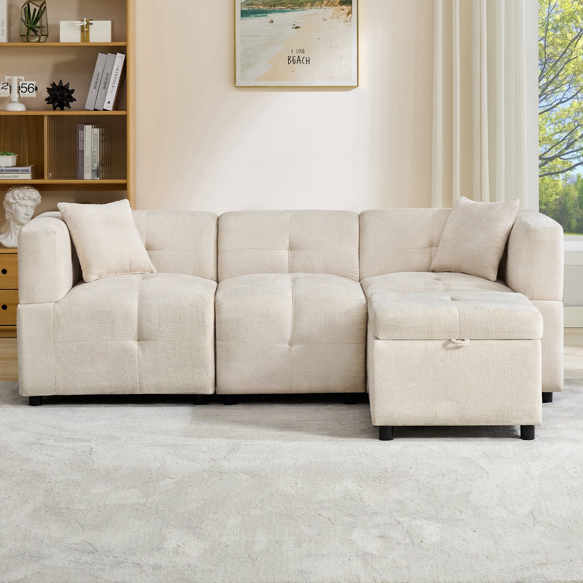 Sofa, 3-Seater L-Shaped Corner with Storage & Removable Footstool, 2 Cushions
